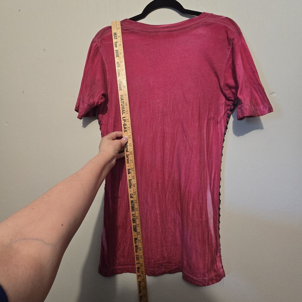 Vtg 90s Y2K Affliction Bling Wings Laceup T-Shirt Women LG Red Grunge Goth Biker - Picture 11 of 11